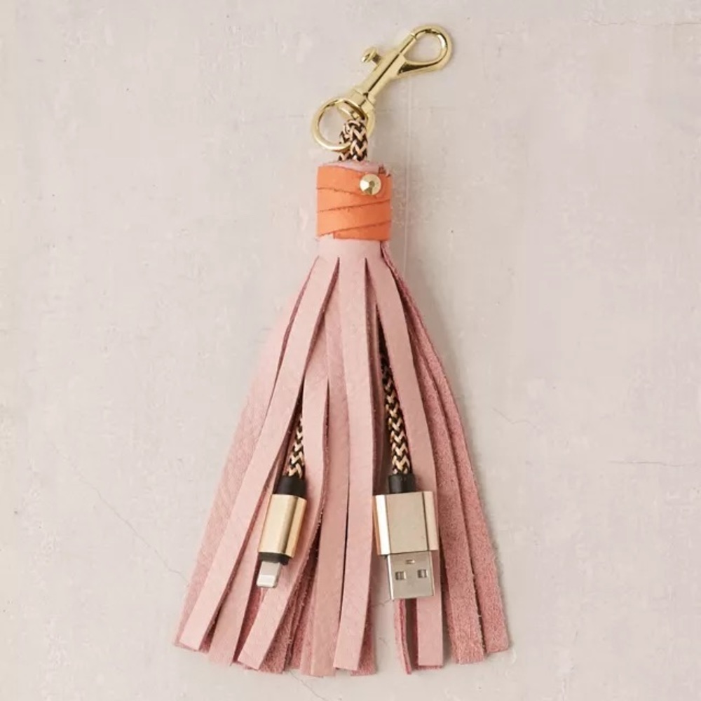 Brand New USB Leather Tassel Keychain + Charging Cord- Brand New